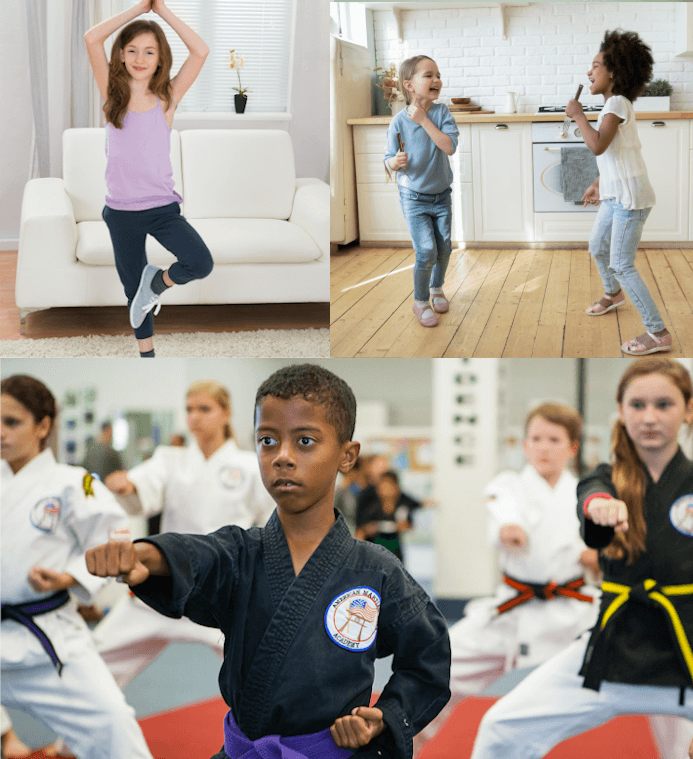 Kids Dancing and participating in martial arts class