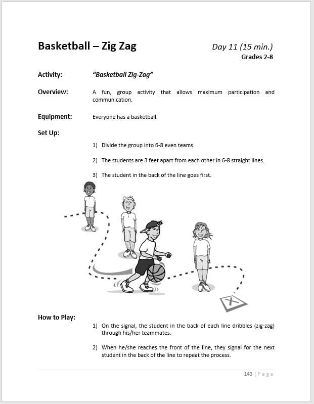 Example worksheet for Basketball - Zig Zag.