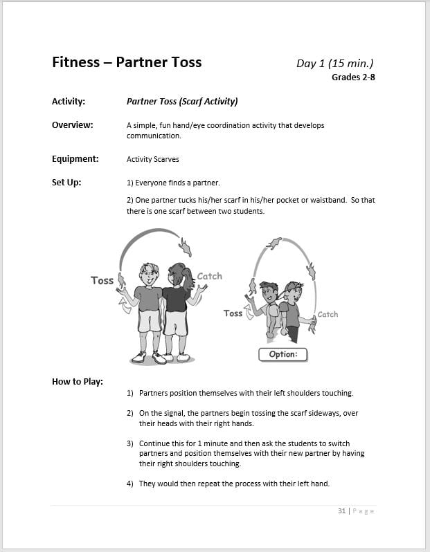 Example worksheet for Fitness - Partner Toss.